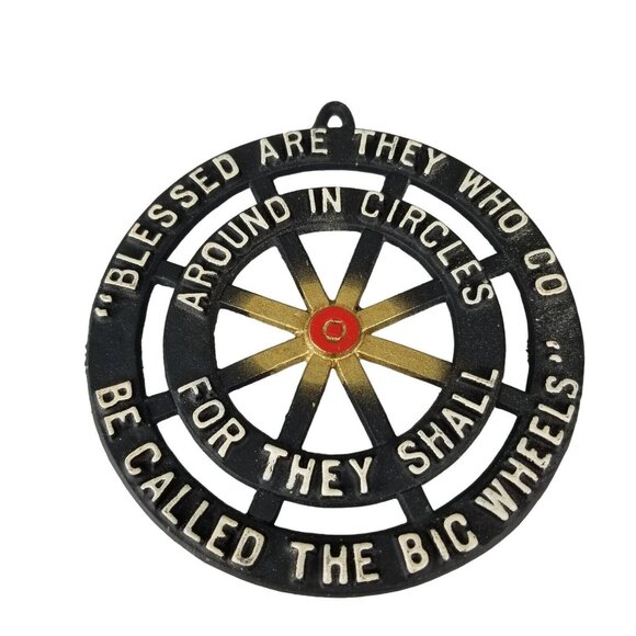 Blessed Are They Who Go Around In Circles Cast Iron Wall Hanging Plaque 5 - Picture 1 of 3